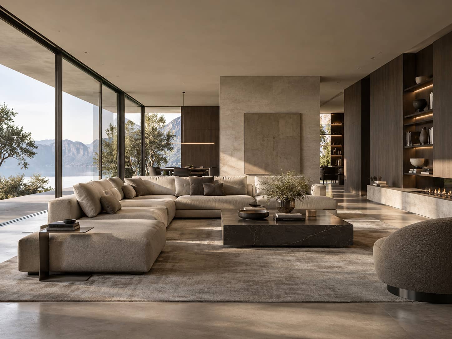 Modernes Wohnzimmer mit Seeblick